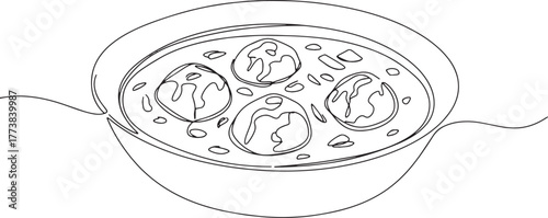 Elegant one-line drawing showcasing Indian Malai Kofta, a culina