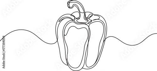 Continuous line drawing of a bell pepper conveying simplicity an