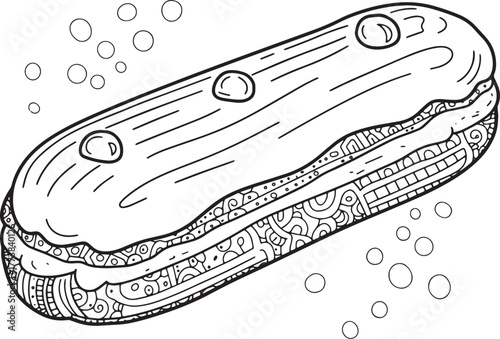 Elegant Eclair Pastry with Detailed Zendoodle Pattern and Glaze