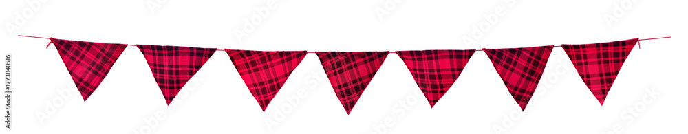 Fototapeta premium Versatile Red and Black Plaid Bunting. Plaid Triangle Bunting Banner Decorative Pull Flag. Parties Birthdays and Christmas Chic Pennant Garland