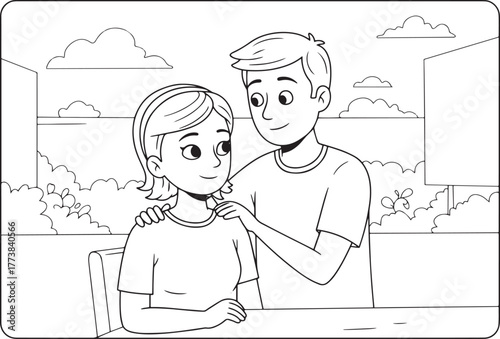 A cartoon couple sharing an intimate moment of affection in a sc