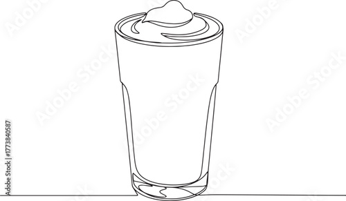 Minimalist Line Art Depicting a Refreshing Mango Lassi in a Glas