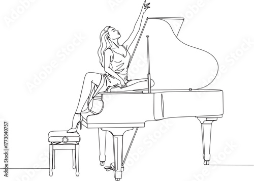 Elegant line art depicting a woman seated gracefully atop a gran