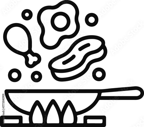 Frying Pan With Steak And Fried Eggs Icon cooking food