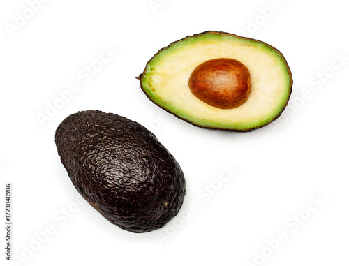 Avocado slices isolated on a white background, contour