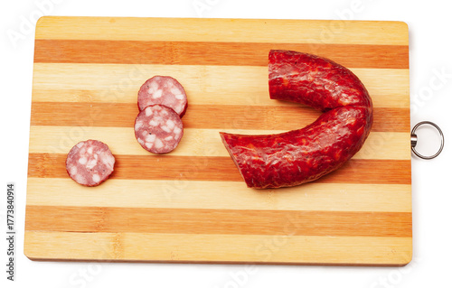 Sausage slices on a white background,contour