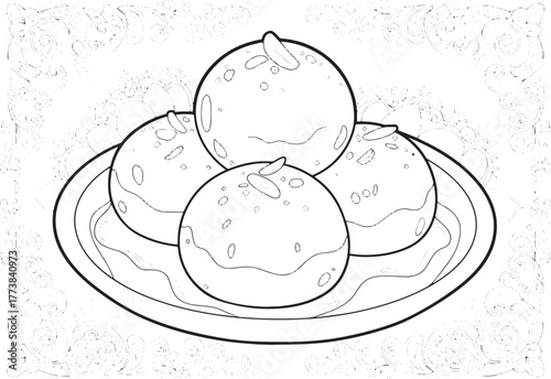 Delightful Gulab Jamun Dessert Illustration for Coloring Book En