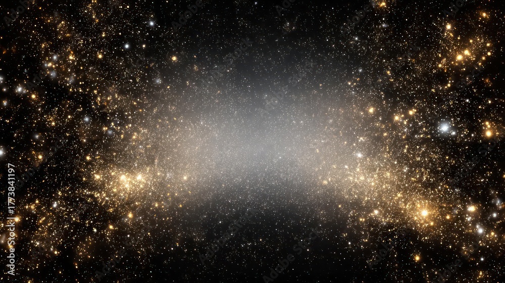 Naklejka premium Abstract background of shimmering golden and white bokeh lights creating a tunnel effect with a dark center