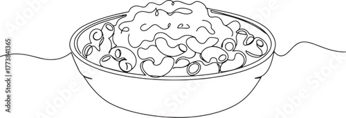 Minimalist line art illustration of a bowl overflowing with maca