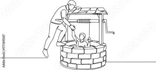 Continuous Line Drawing: Heroic Rescue at the Old Wishing Well S