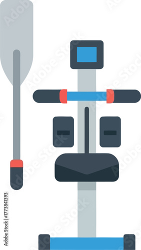 Modern rowing machine and oar fitness equipment isolated studio shot vector