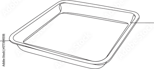 Minimalist continuous line drawing of a rectangular baking sheet
