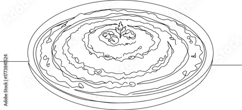 Elegant single line drawing showcasing syrian muhammara dip with