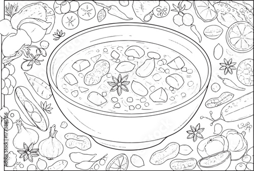 Detailed line art illustration of a traditional Sierra Leonean g