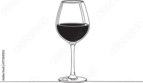 Elegant single line drawing of a glass filled with rich red wine