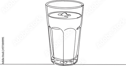 Minimalist continuous line drawing of a refreshing drink in a gl