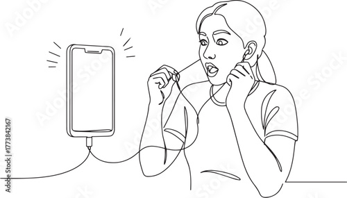 Surprised woman reacts to content on her glowing mobile phone sc