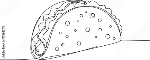 A minimalist line art illustration of a delicious taco on a whit