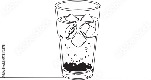 Minimalist Watercolor Illustration of Butterfly Pea Soda with Ic