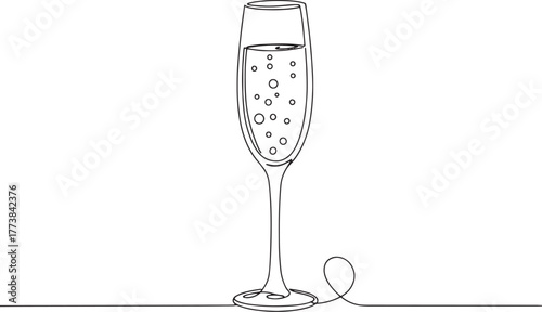 Minimalist single line drawing of champagne glass, elegant celeb
