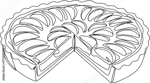 Minimalist single line drawing of a delicious dutch apple tart w