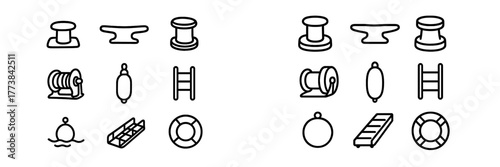 Nautical symbols depicting various marine equipment and safety items on a simple background