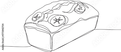 Continuous Line Drawing of Delicious Banana Bread Loaf on a Whit