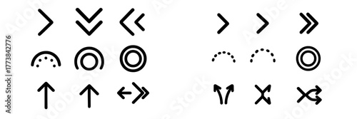 Collection of simple black geometric symbols and arrows for use in design projects and digital communication