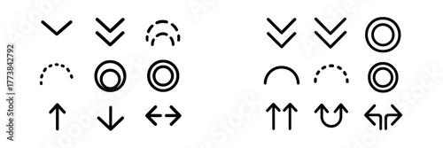Simple black and white icons showing various arrow patterns useful for design and navigation concepts