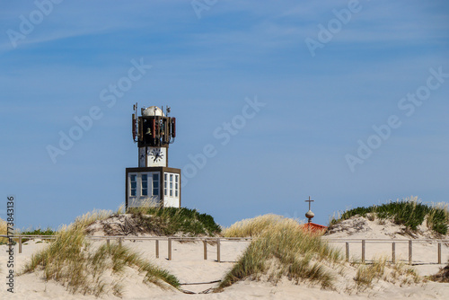 Tower of Main Church of Costa Nova beach, in the city of Aveiro, Portugal