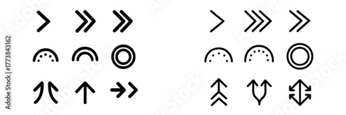 Various black directional symbols and shapes designed for graphic use on a white background