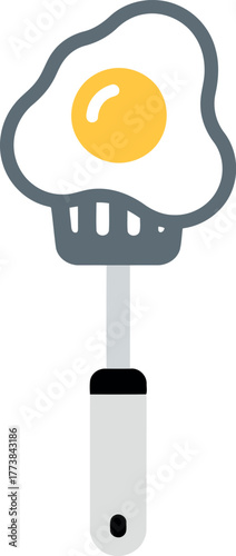 Sunny side up fried egg on spatula breakfast food icon vector