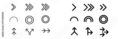 Various directional symbols and shapes depicting movement and flow, useful for design applications and navigation