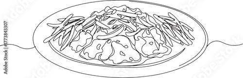 Minimalist Line Art Illustration of Korean Bulgogi Dish Presenta