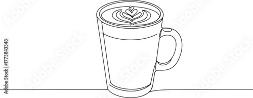 Elegant Spiced Chai Latte Line Art Drawing on Pure White Backgro