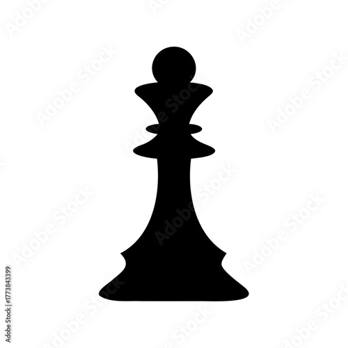 Simple black silhouette drawing of the queen chess piece on white background