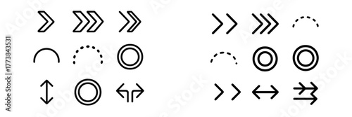 Variety of black arrow and circle directional icons on a white background for design and navigation purposes