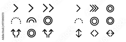 Simple black and white geometric icons showing arrows and circles for design and navigation elements
