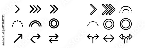Various arrow and line icons in black and white for design purposes and graphic projects