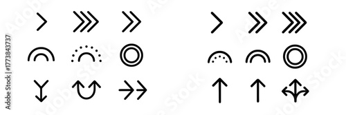 Collection of simple black and white arrows and shapes for design elements and graphics usage in artworks and presentations