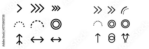 Different types of arrows and circular symbols designed for various directional and graphical uses