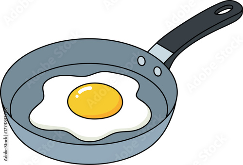 Sunny side up egg cooking in frying pan breakfast food illustration vector