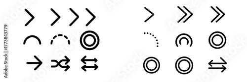 Vector design of various black arrows and circular symbols on a white background suitable for graphic projects and presentations