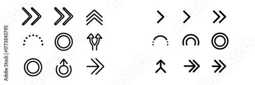 Collection of black arrows and geometric symbols for design and directional purposes