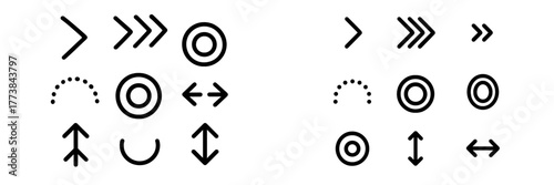 Various design elements including arrows and circles for user interface graphics and layout