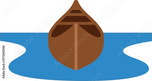 Solo canoe on calm lake ripples vector