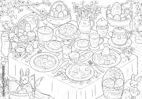 Delightful easter brunch coloring page with festive treats and d