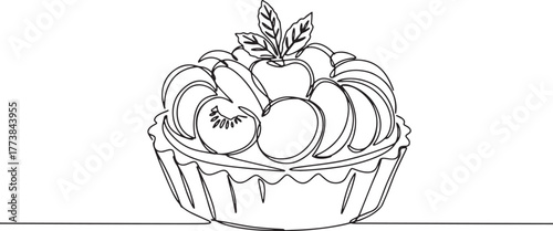 Elegant line art showcasing a delightful fruit tart with minimal