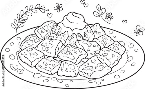 Delightful kaiserschmarrn pancake illustration with floral and h