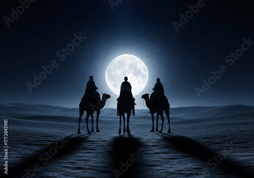 Epiphany or Three Kings Day Journey in the Desert at Night